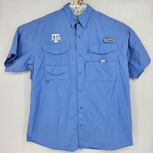 Texas A&M Aggies Shirt Mens Large Columbia Button Up‎ PFG Blue Vented Outdoors